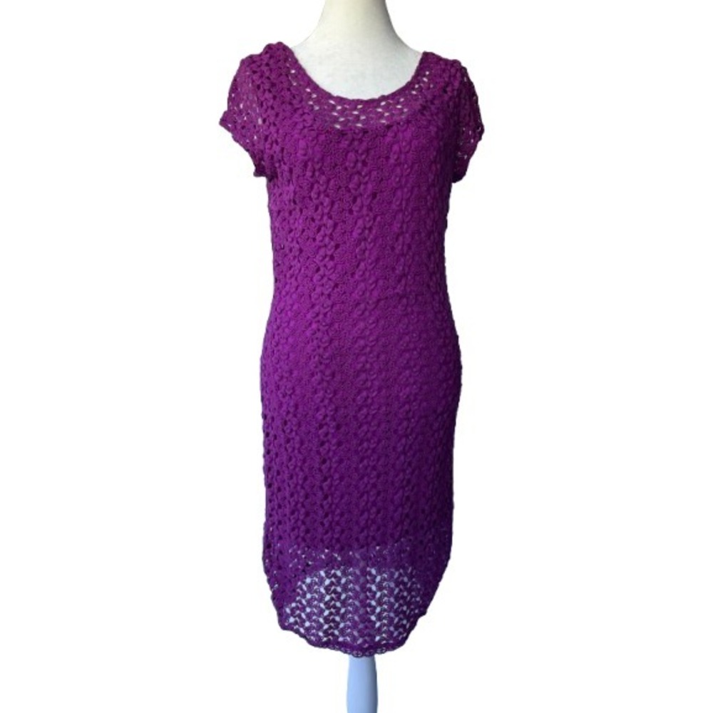 Free People Sheath Dress Purple M Crochet‎ Lace Whimsigoth Layering Boho Chic